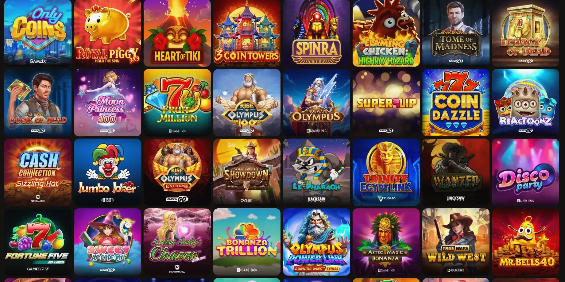 Grizzly Casino player dashboard showing game lobby and account access options